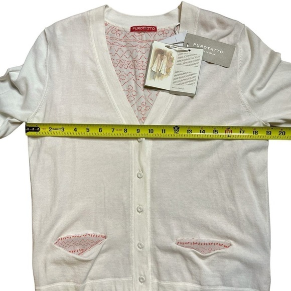 NWT Purotatto Ivory Cardigan Lightweight Sweater Maglia Con Stampa Large Italy - Picture 8 of 16